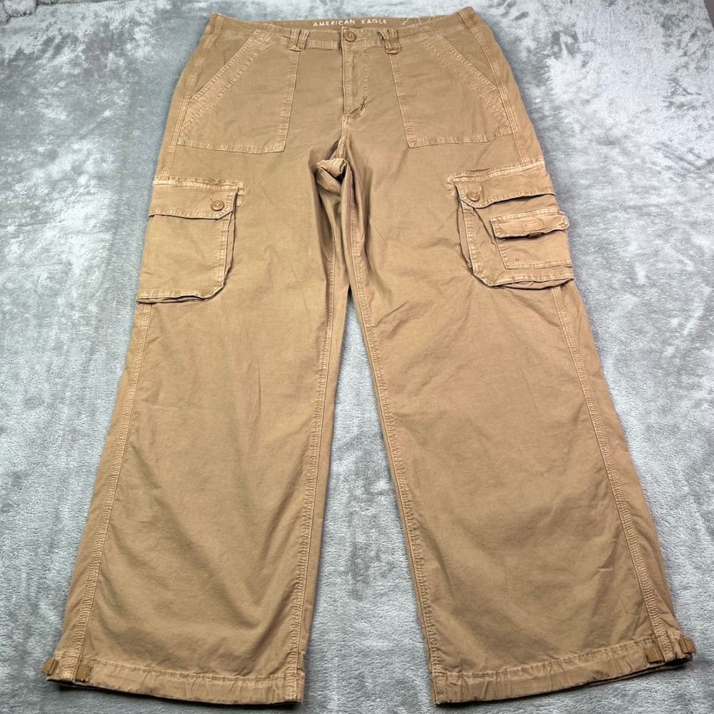 American Eagle Baggy Jogger Cargo Pants Womens 16 Brown Solid Stretch Utility